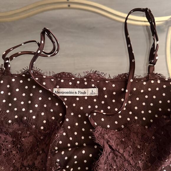 Abercrombie & Fitch Brown Lace Polka Dot Blouse Size Large - Picture 3 of 4